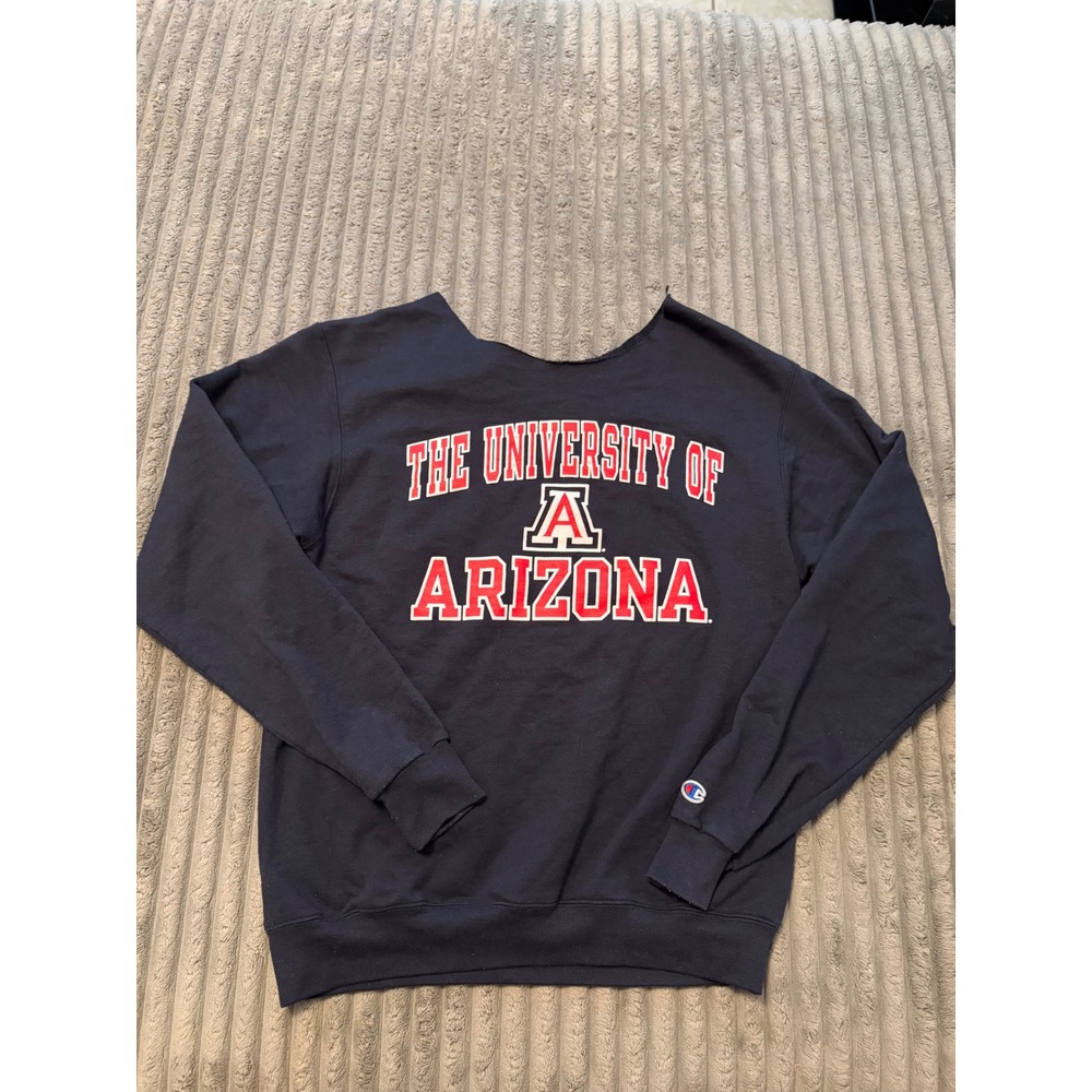 Champion University of Arizona Wildcats Sweatshirt Navy Blue Raw Cut Neckline